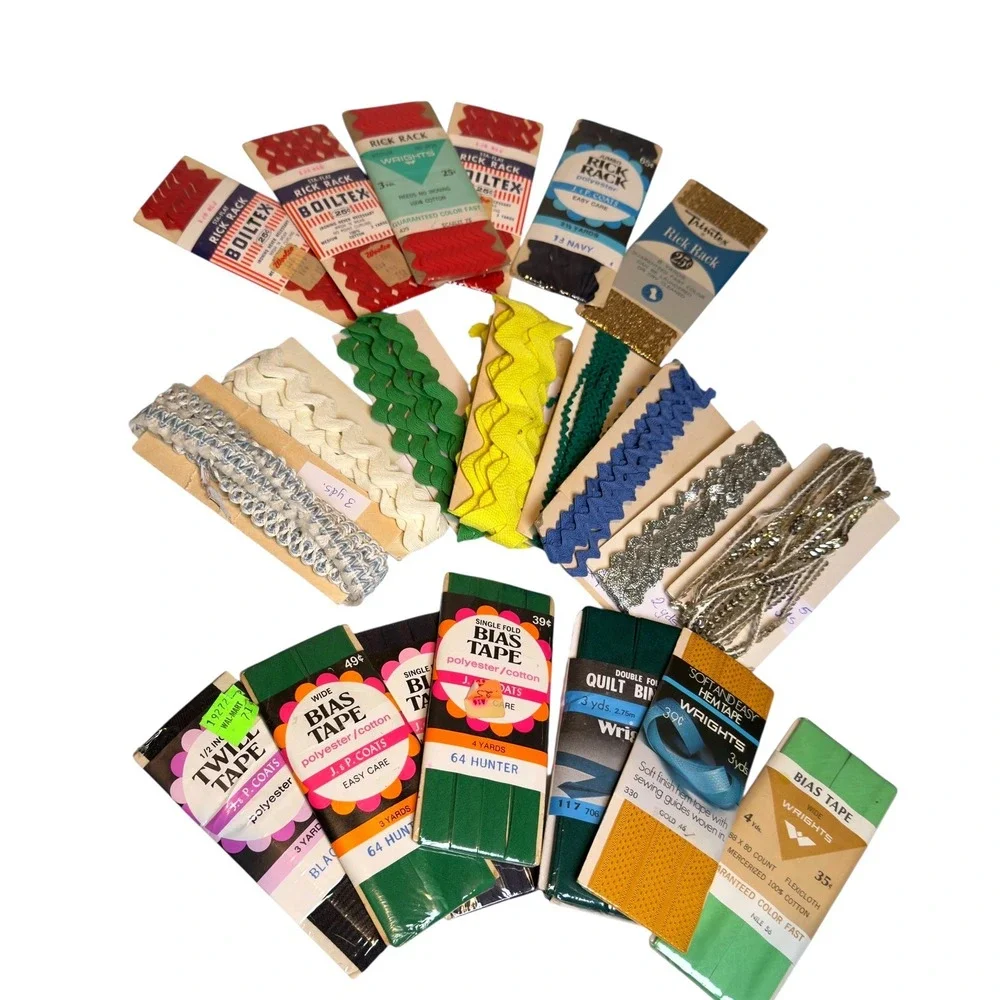 Vintage Sewing Notions Lot Wrights Boiltex Rick Rack Bias Tape Hem Tape 21pc